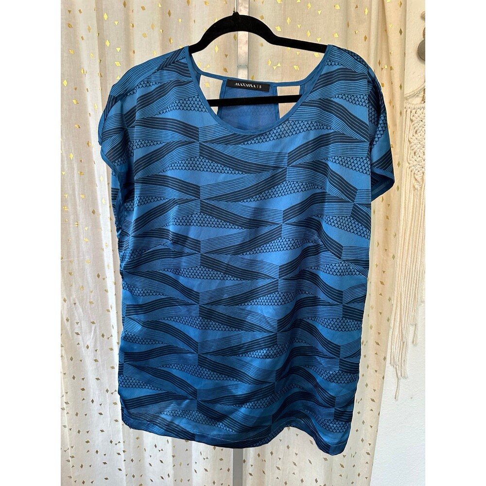Manaola Women's He'olu Hawaiian Aloha Designer Silky Back Cutouts Tunic Blouse S